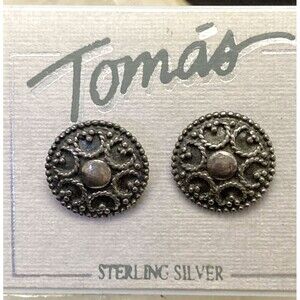 Vintage Tomas‎ Sterling Silver 925 Round Stud Detail Earrings 3/8'' -1.95g